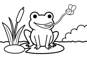 A frog catching a fly with its tongue – Curious Frog Wild coloring page