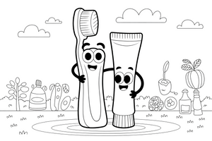 One big toothbrush and toothpaste tube, close up – Healthy Habits coloring page