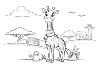 A giraffe wearing a little scarf around its neck – Giraffe Wild Wonders coloring page