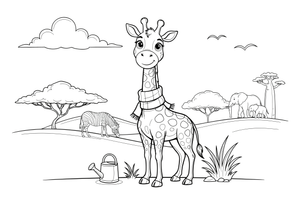 A giraffe wearing a little scarf around its neck – Giraffe Wild Wonders coloring page