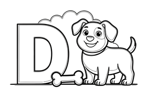Letter D with a happy dog – Alphabet Alphabet coloring page