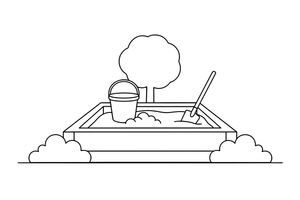 A sandbox with a bucket and spade – Playground coloring page