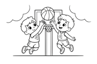 Two players reaching for the ball – Dynamic Basketball Players coloring page