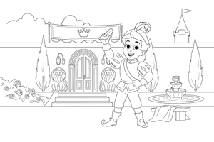 The prince holding up the glass slipper, looking for its owner – Charming Cinderella Story coloring page