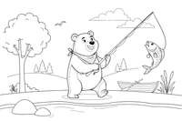A bear catching a fish in a river – Bear Adventures coloring page