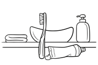 One big toothbrush and toothpaste tube, close up – Healthy Habits coloring page