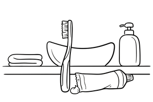 One big toothbrush and toothpaste tube, close up – Healthy Habits coloring page