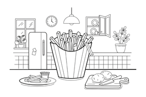 A paper cone full of fries – Yummy Meals coloring page