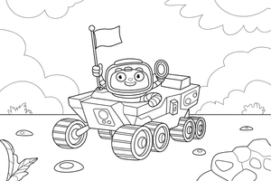 Space Rover with a Flag – Space Rover Trails coloring page