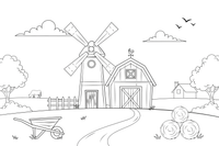 A windmill next to a barn – Windmill coloring page