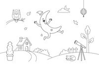 A crescent moon with twinkling stars around it – The Moon coloring page
