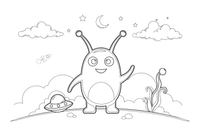 A alien with two antennae topped with little balls – Friendly Alien coloring page