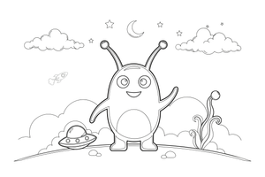 A alien with two antennae topped with little balls – Friendly Alien coloring page
