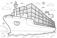 A big cargo ship stacked with containers – Water Watercraft coloring page