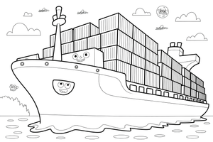 A big cargo ship stacked with containers – Water Watercraft coloring page