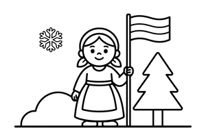 A woman in a traditional folk costume with an embroidered apron holding a flag – Day of Restoration of the State of Lithuania Winter coloring page