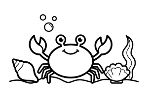 A crab on the sea floor with shells – Crabs coloring page
