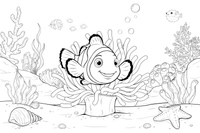A clownfish hiding among the anemone tentacles – Fishes coloring page