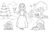 A kind princess with short dark hair and a gentle smile – Snow White Story coloring page