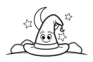 A witch hat with stars – Witch coloring page
