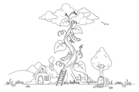 A giant beanstalk growing up into the clouds with big leaves – Jack and the Beanstalk Story coloring page