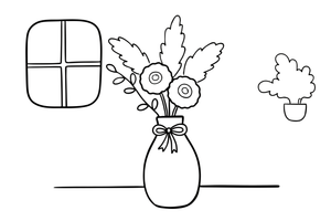 A bouquet of dried flowers and pampas grass in a tall vase – Spring Bouquet Flower coloring page