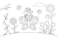 A fairy riding on a butterfly in the garden – Dancing Fairy Fairies coloring page