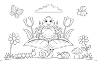 A spider on a leaf in the garden – Spiders coloring page