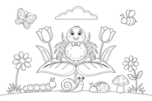 A spider on a leaf in the garden – Spiders coloring page