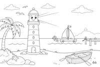 A lighthouse with a sailboat passing by – Lighthouse coloring page