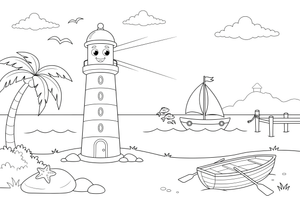 A lighthouse with a sailboat passing by – Lighthouse coloring page