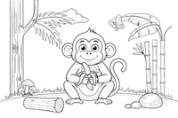 A monkey peeling a banana – Monkey coloring page