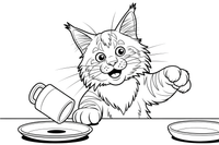 Maine Coon knocking a cup off the table edge – Maine Coon Cat Mischief coloring page
