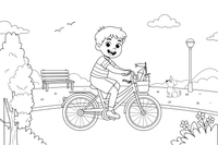 A child riding a bicycle in the park – Kids' Activities coloring page