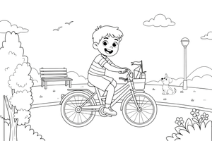 A child riding a bicycle in the park – Kids' Activities coloring page
