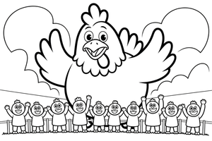 Chicken with a cheering crowd – Chicken Racing Events coloring page