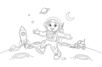 An astronaut bouncing across the moon with craters around – Astronaut Explorer coloring page