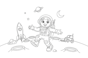 An astronaut bouncing across the moon with craters around – Astronaut Explorer coloring page