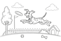 A Dalmatian jumping to catch a frisbee – Dalmatian coloring page