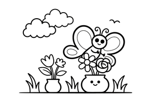 Butterfly with a Bouquet in a Vase – Butterfly In Floral Scenes coloring page