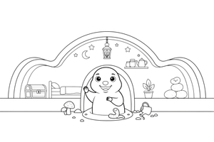 A mole peeking out of its tunnel under the ground – Animal Homes coloring page