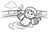 A kid wearing arm floaties in the pool – Dynamic Swimming Swimmers coloring page