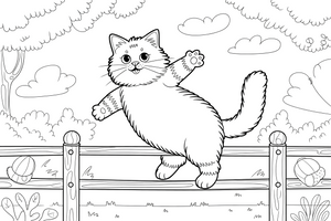 Ragdoll Cat balancing on a fence – Ragdoll Cat at Play coloring page