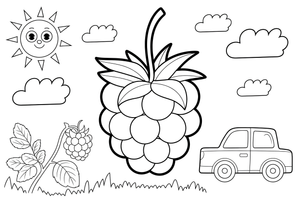 A raspberry bush full of ripe berries – Juicy Berries coloring page