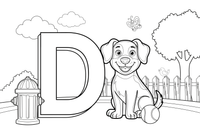 Letter D with a happy dog – Alphabet Alphabet coloring page