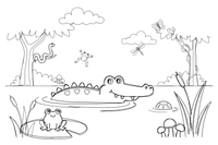 A crocodile floating in the river with just its eyes and back showing – Reptiles & Amphibians coloring page