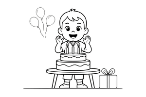 A child blowing out the candles on a birthday cake – Birthday Cake Wishes coloring page
