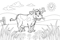 A cow chewing on grass – Cow coloring page