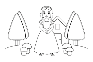 A kind princess with short dark hair and a gentle smile – Snow White Story coloring page