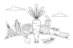 A carrot with a leafy green top – Fresh Vegetables coloring page